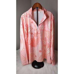 Jean-Pierreklifa Paris Coral Paisley Print‎ Quarter Zip Pullover Top